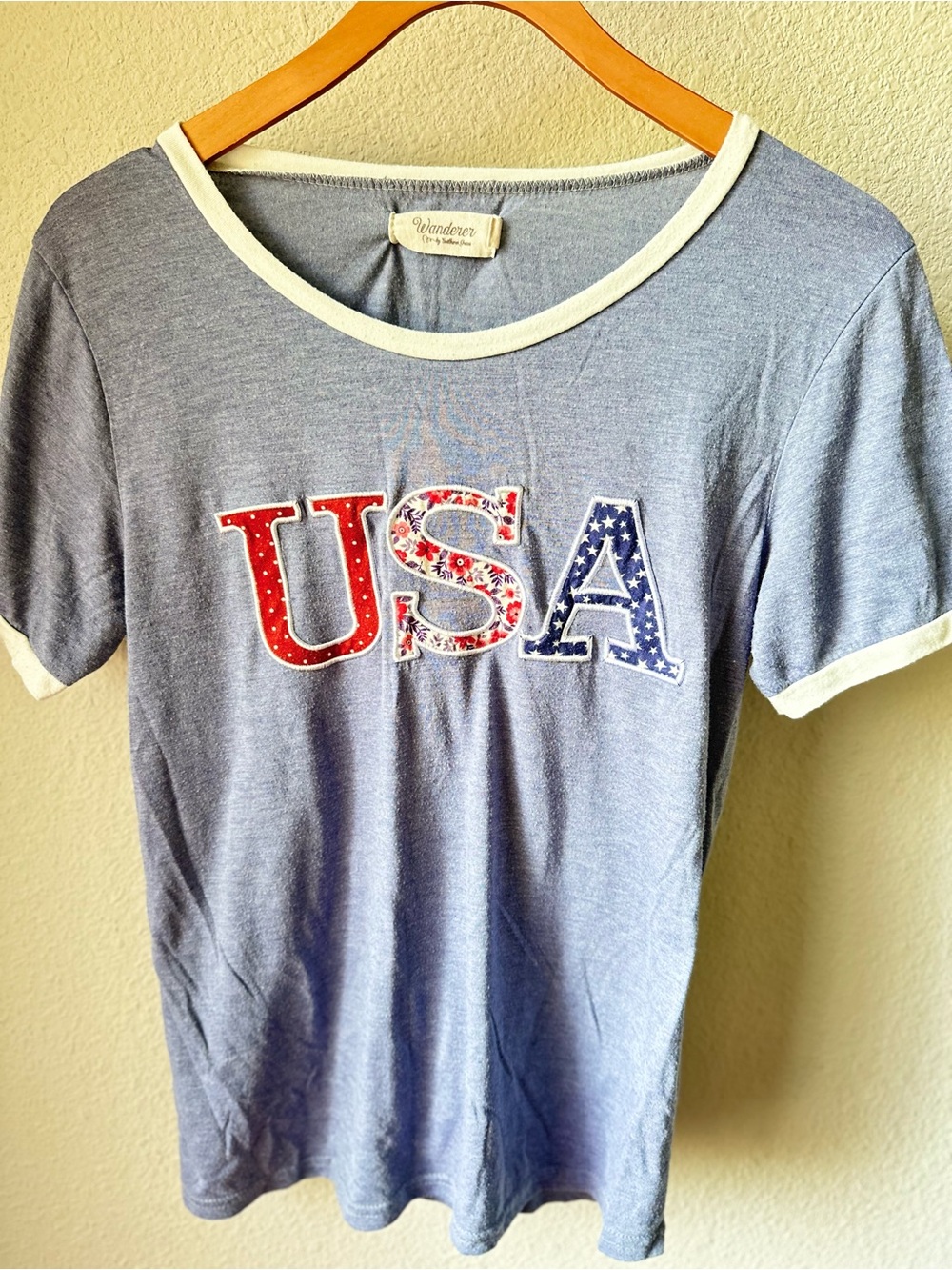 Wander Heather Blue Short-Sleeve Ringer Tee with White Trim